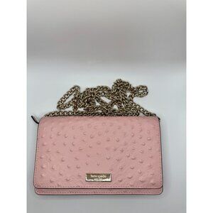 Kate Spade Alexander Avenue Pink Ostrich-Embossed Leather Crossbody Wallet With